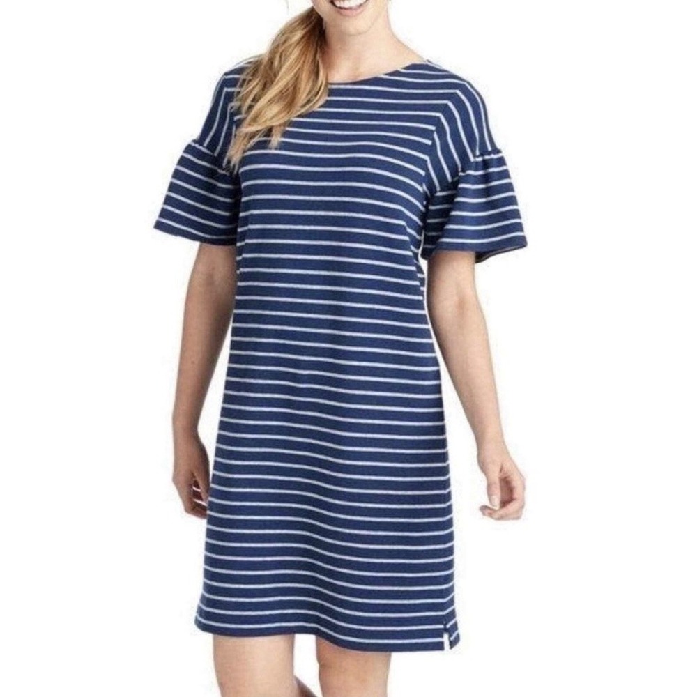 Vineyard Vines Navy Gray Striped Flutter Sleeve T-Shirt Shift Dress Small $98